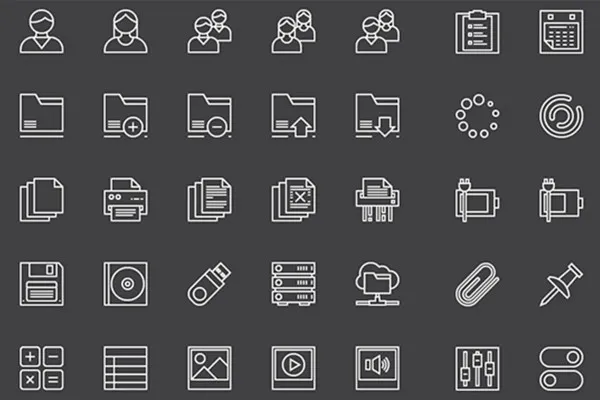 100 Interface-Icons für Webseiten und Apps in Weiß