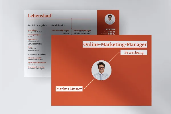 Bewerbungsvorlage im Querformat für Online-Marketing-Manager/in (lachsrot)