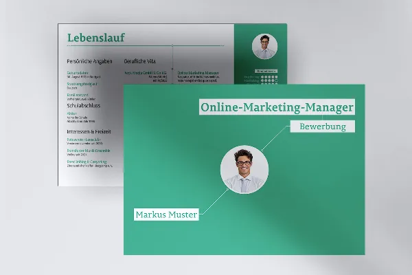 Bewerbungsvorlage im Querformat für Online-Marketing-Manager/in (grün)