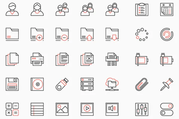 100 Interface-Icons für Webseiten und Apps in Schwarz-Rot