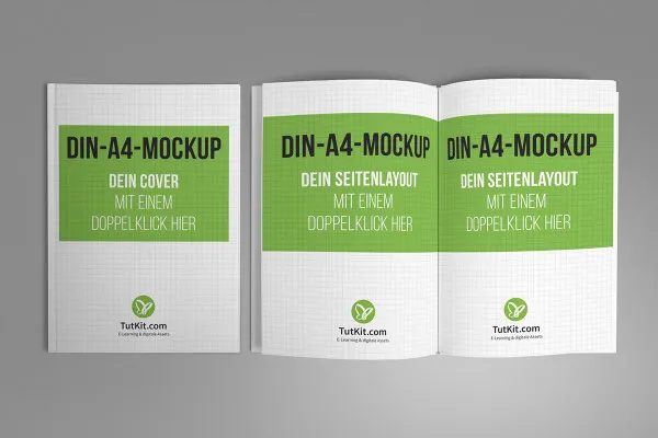 Mockup mit Hardcover-Buch im A4-Hochformat – Version 2