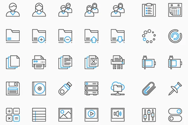 100 Interface-Icons für Webseiten und Apps in Schwarz-Blau