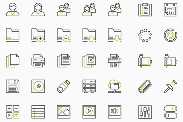 100 Interface-Icons für Webseiten und Apps in Schwarz-Grün
