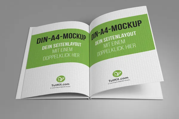 Mockup mit Hardcover-Buch im A4-Hochformat – Version 4