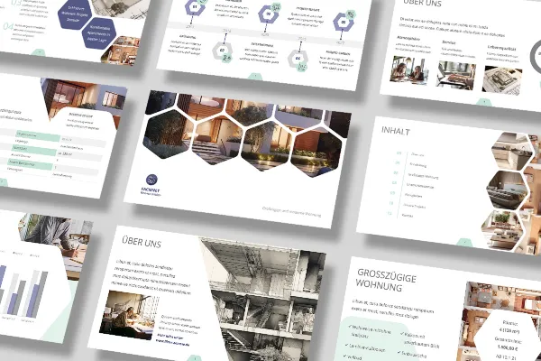 Designstarke PowerPoint-Vorlage für Immobilienfirmen und Architekturbüros