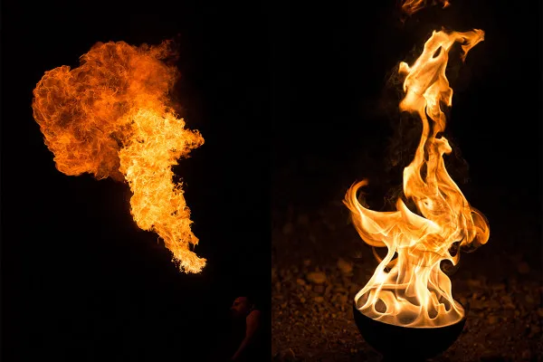 Hochaufgelöste Motive: Feuer, Flammen und Funken vor schwarzem Hintergrund