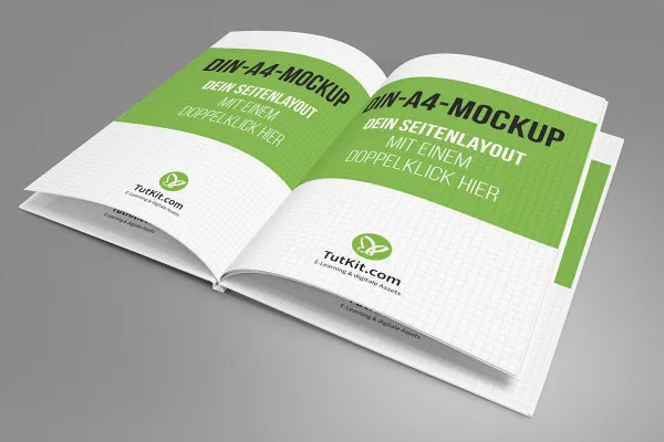 Mockup mit Hardcover-Buch im A4-Hochformat – Version 7