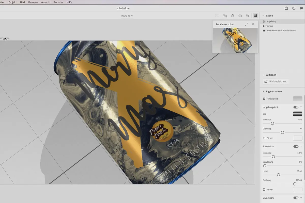 Adobe Dimension CC-Tutorial: 11 | 3D-Szenen exportieren und wie die Renderzeit beeinflusst wird