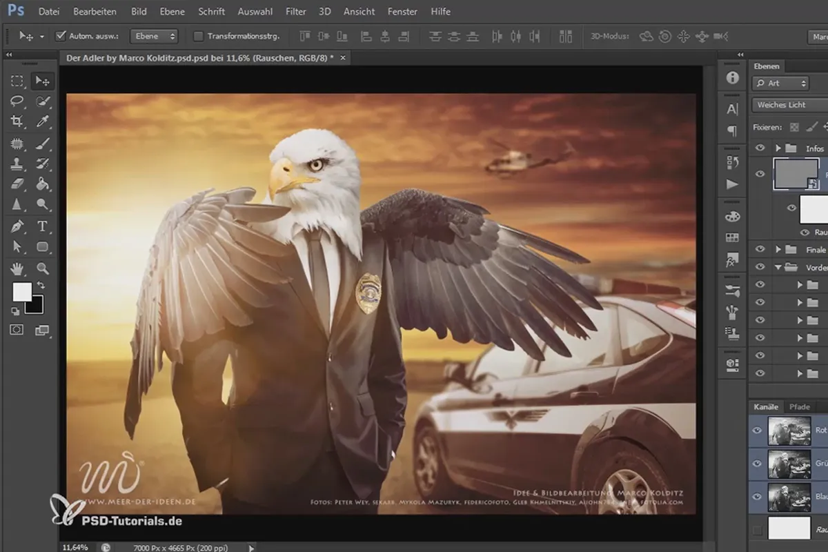 Photoshop-Composing - Der Adler: 05 - Finale Schritte durch Farbanpassungen, Vignette und atmosphärische Effekte