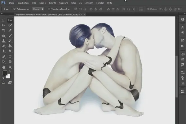 Photoshop-Composing - Digitale Liebe: 03 - Bereiche zwischen den Gelenken modellieren und in Licht und Schatten anpassen