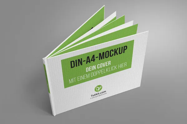 Mockup mit Hardcover-Buch im A4-Querformat – Version 7