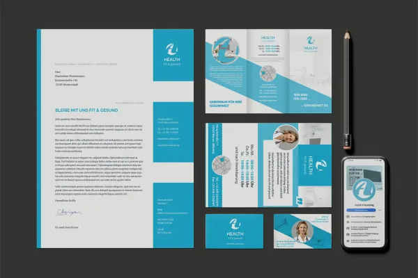 Design-Vorlagen für Ärzte, Zahnärzte, Gesundheitswesen: Briefpapier, Visitenkarte, Flyer