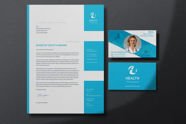 Design-Vorlagen für Ärzte, Zahnärzte, Gesundheitswesen: Briefpapier, Visitenkarte