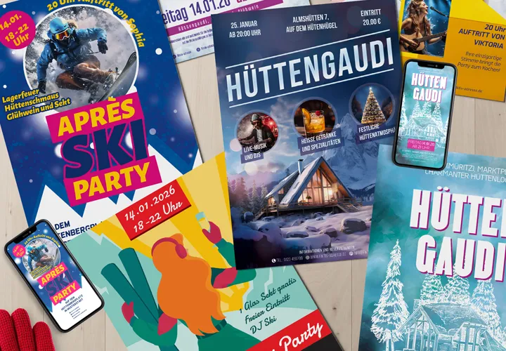 Après-Ski-Party & Hüttengaudi – Flyer- und Plakat-Vorlagen für den Winter