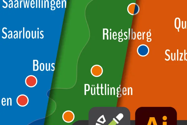 Landkarte Saarland mit Landkreisen in verschiedenen Farben