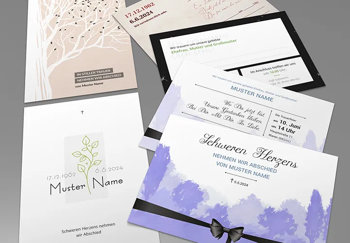 Trauerkarten-Vorlagen für Einladungen zu Beerdigung und Trauerfeier