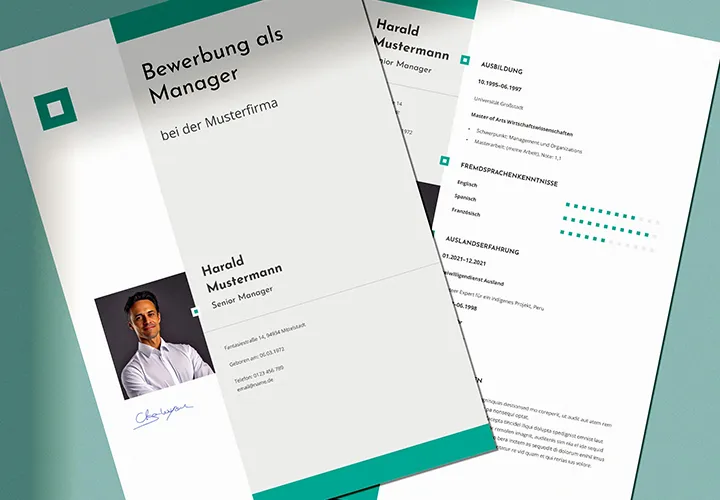 Bewerbung als Manager (m/w/d) – Vorlagen für Word, InDesign und Affinity Publisher